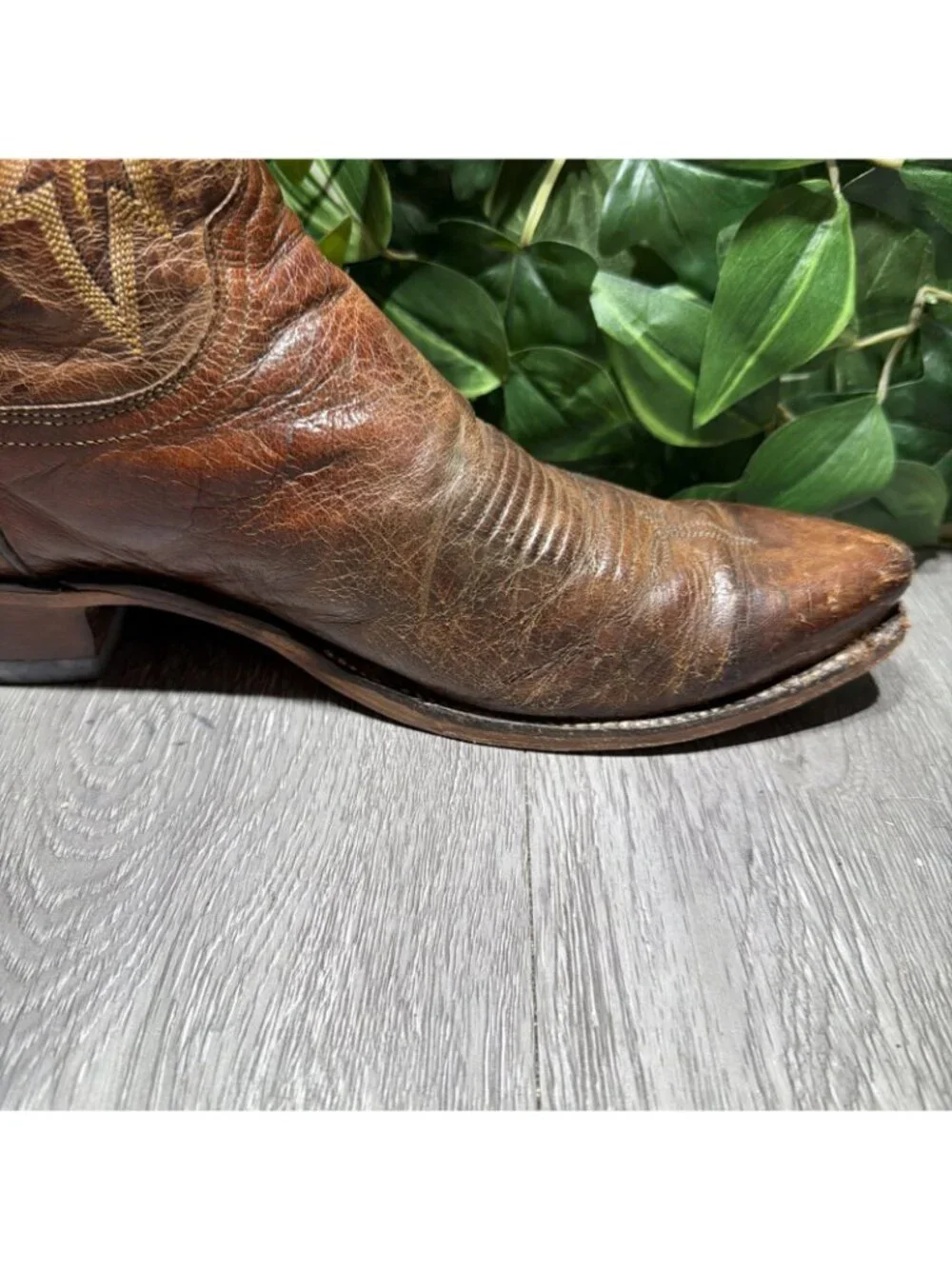 Lucchese 1883 Distressed Brown Leather Snip Toe Western Cowboy Boots Men 10.5 D